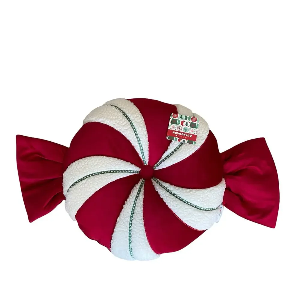 Christmas PEPPERMINT CANDY Shaped Pillow 29x17 Holiday Red Swirl by Novogratz